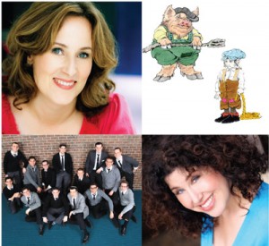 The JCCNV’s performing arts season will include cabaret performers Marcy Heisler, lower right, and Zina Goldrich, above left, who open the season this Saturday and Sunday with their Marcy and Zina Show; the Maccabeats, below left, perform next month; and, above right, to kick off this year’s early Chanukah celebration will be Maurice Sendak’s Pincus and the Pig, a Jewish version of Prokofiev’s Peter and the Wolf told in music and narration.