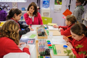 Teacher Debbie Babson interacts with her students at the Kehillat Montessori-Kemp Mill Montessori School in Silver Spring. The Orthodox school has been located in the Conservative synagogue Congregation Har Tzeon-Agudath Achim in Silver Spring for 2 1/2 years. 