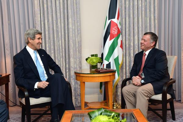 Secretary of State John Kerry (left) meets with Jordan’s King Abdullah, who thinks there is still time to arm the Syrian opposition.