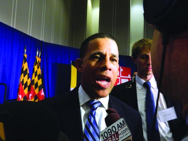 Maryland Lt. Gov. Anthony Brown, who won the Democratic Party's nomination for governor in November's election, is being interviewed Tuesday night following his victory speech. Photo by Suzanne Pollak