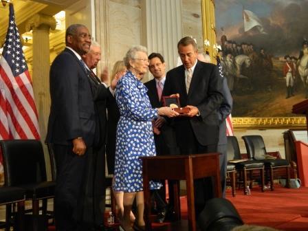 Nina Lagergren accepts the Congressional Gold Medal on behalf of her late brother, Raoul Wallenberg  Photo by Suzanne Pollak