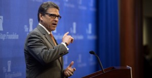 Texas Gov. Rick Perry (R) speaks at the Heritage Foundation on Aug. 21 and  defends himself against the charge of abuse of power.  Photo by Jay Westcott