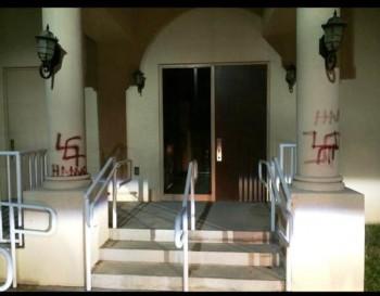 Vandals spraypainted swastikas and the word "Hamas" on Torah V’Emunah, in  North Miami Beach. Photo: ADL