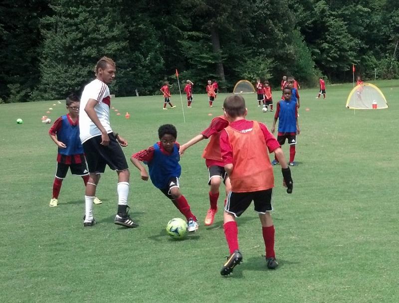 Players scrimmage on the last day of the 2014 AC Milan & Golden Boot Soccer camp at Gesher Jewish Day School in Fairfax in August 2014.Photo courtesy of Golden Boot Soccer