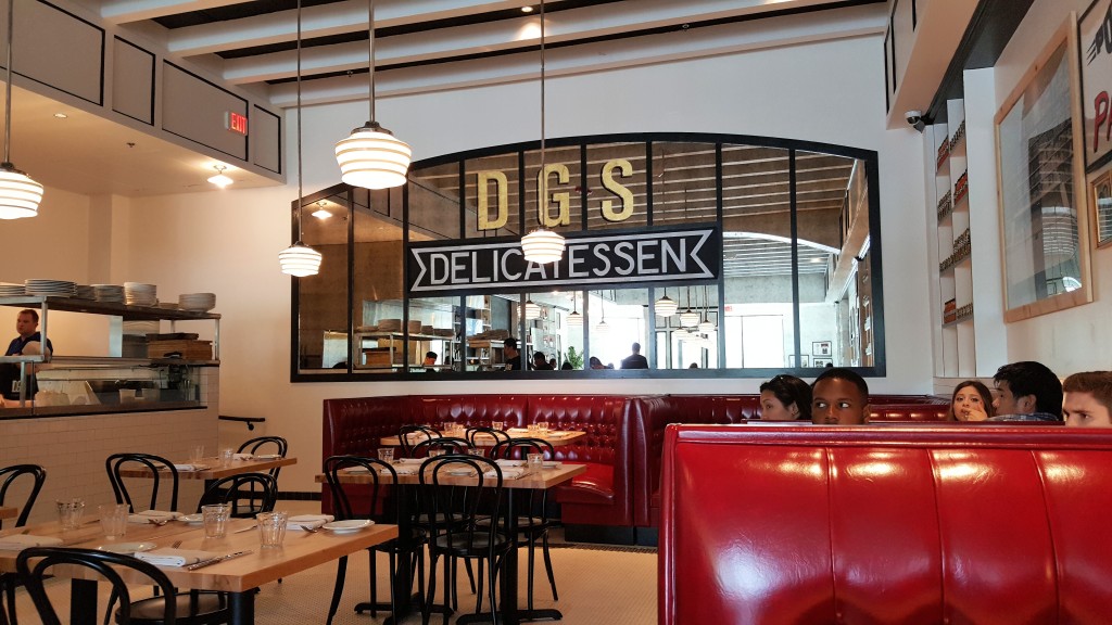The new DGS Delicatessen in Fairfax’s Mosaic District features more seating than the Dupont Circle location and includes red booths. Photo by Josh Marks
