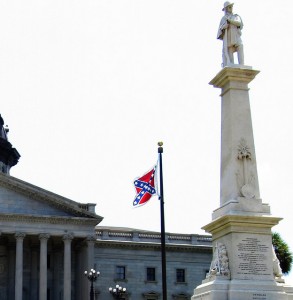 Confederate battle flag flying at South Carolina State Capitol, Columbia, South Carolina. Flickr photo by Ken Lund