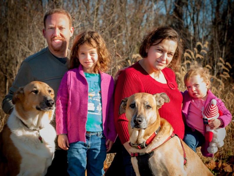Anna Urman, a Republican running for Virginia’s 43rd District seat in the House of Delegates, pictured with her family, left to right, husband Ron and daughters Astrid and Lorelei. Also pictured are their two dogs, Tycho and Anubis.Facebook photo