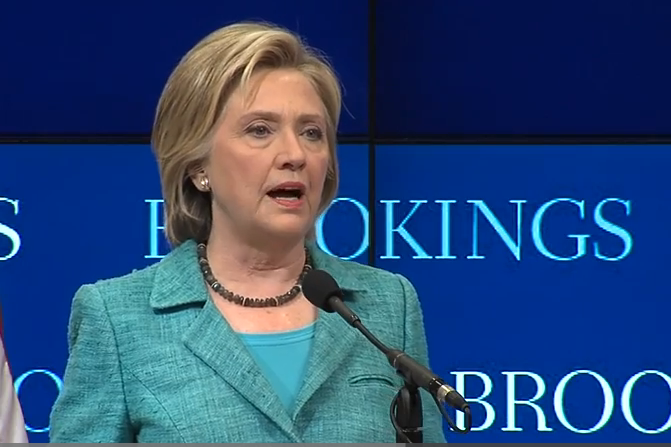 Presidential candidate Hillary Rodham Clinton outlined her plan for future dealings with Iran at a speech last week. Screen capture from Brookings Institution video. 