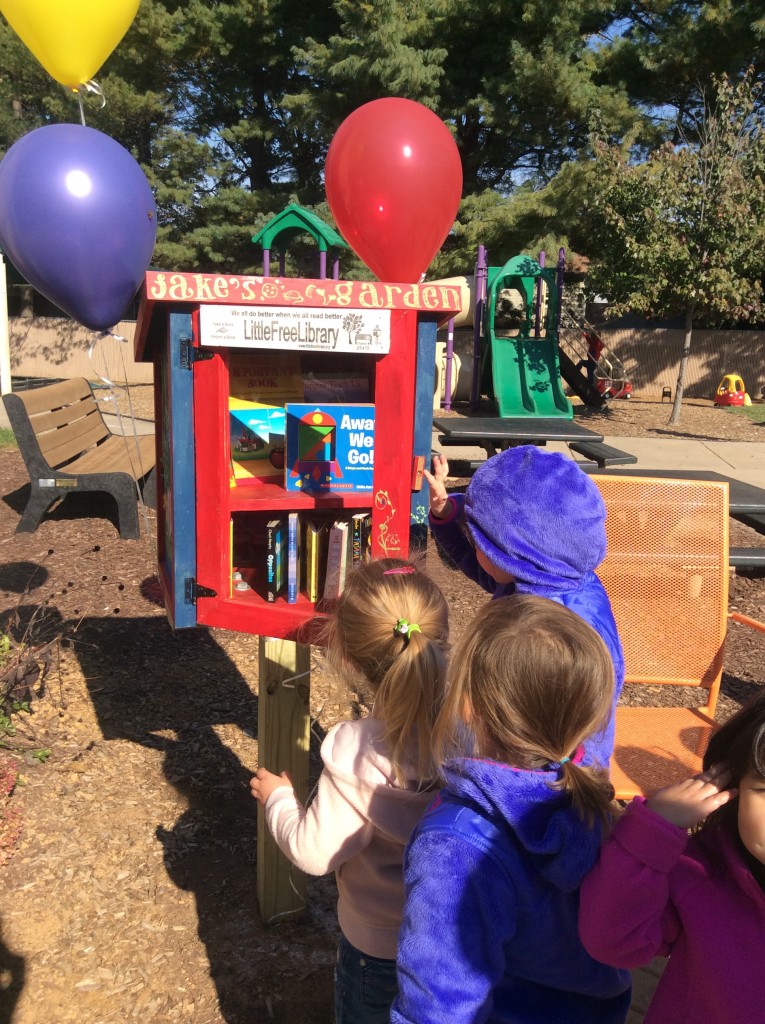 On Oct. 20 the Little Library was dedicated to the Early Childhood School at B’nai Shalom of Olney in memory of Jake Milliner. Beth Hoch, ECS director, led the celebration which included songs, a special story time, Hazzan Sara Geller singing the Shehecheyanu, and author Chieu Ahn Urban reading her book, Away We Go!.Photo courtesy of B’nai Shalom 