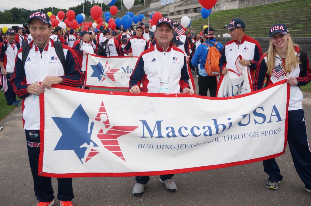 B’nai Shalom of Olney member Irwin Schorr, pictured center, was named captain of the U.S. Maccabi tennis teams for the European Maccabi Games that were held in Berlin in July and the Pan American Maccabi Games that will be held in Chile this December.Photo courtesy of B’nai Shalom