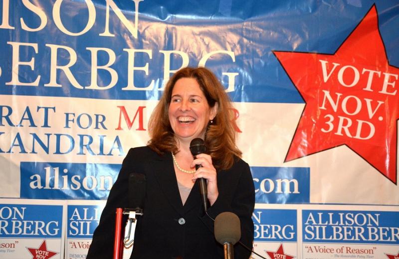 Alexandria mayor-elect Allison Silberberg celebrates her victory at an election night party on Nov. 3 at Los Tios Mexican restaurant in Alexandria.Photo by Bill Starrels