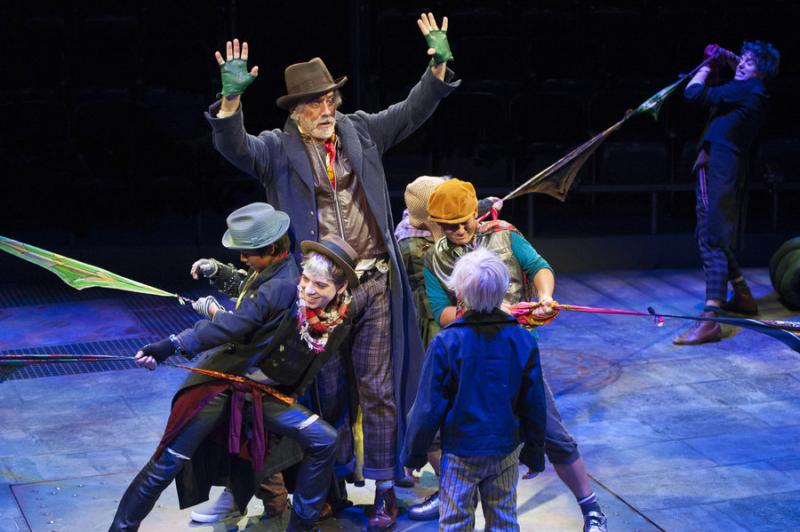 Jeff McCarthy as Fagin and the company of Oliver! at Arena Stage at the Mead Center for American Theater. Photo by Margot Schulman.