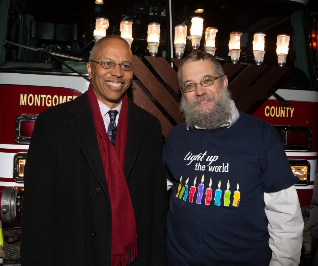 Maryland Lt. Governor Boyd Rutherford joined Chabad Lubavitch of Upper Montgomery County on Dec. 8 for the menorah fire truck parade. Pictured: Rutherford, left, with Rabbi Sholom Raichik of Chabad Lubavitch of Upper Montgomery CountyPhoto by Jack Hartzman