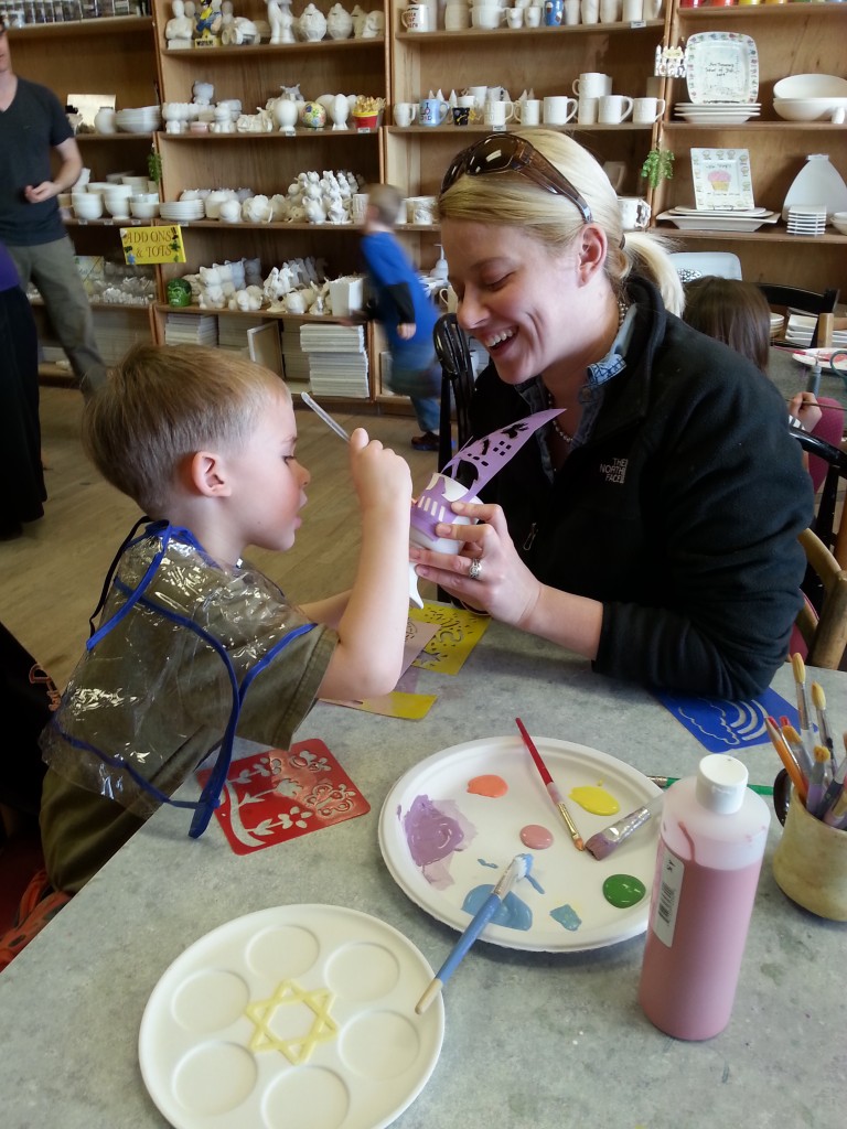 The JCCNV Growing Jewish Families program invited families with young children to paint and glaze their own Passover pottery.Photo credit: JCCNV archives 