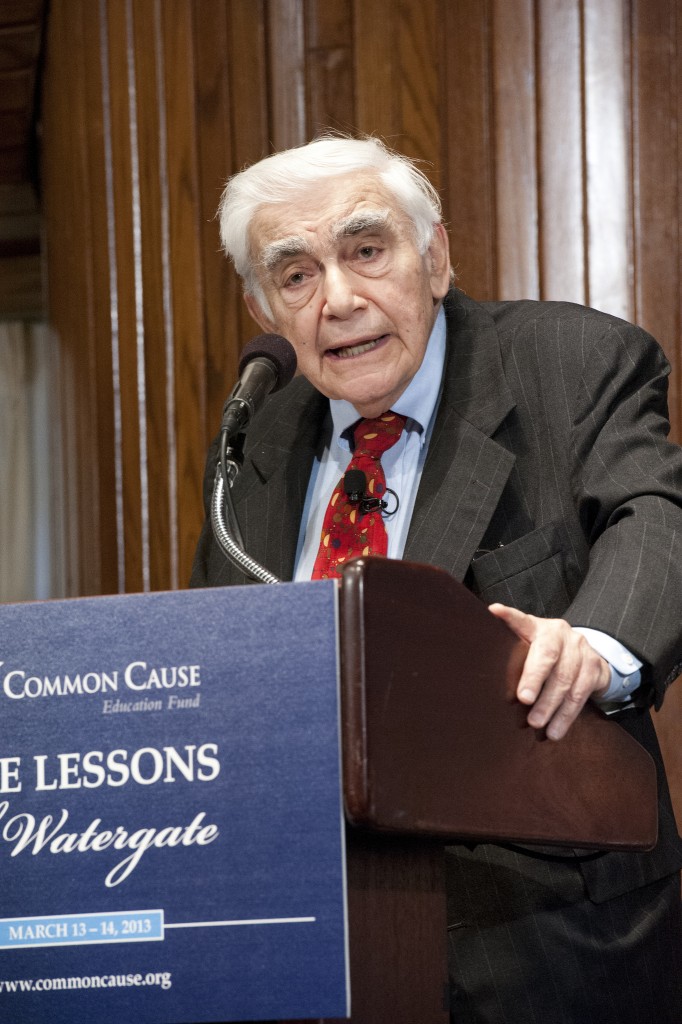 Former Common Cause President David Cohen speaks at the organization’s ‘Lessons of Watergate’ conference at the National Press Club in 2013.Flickr photo via Common Cause 