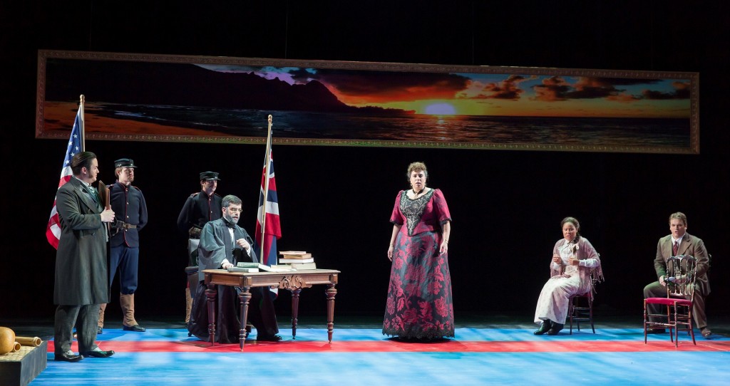 An island scene forms the backdrop for the Better Gods in a premiere of the opera. Photo by Scott Suchman for WNO