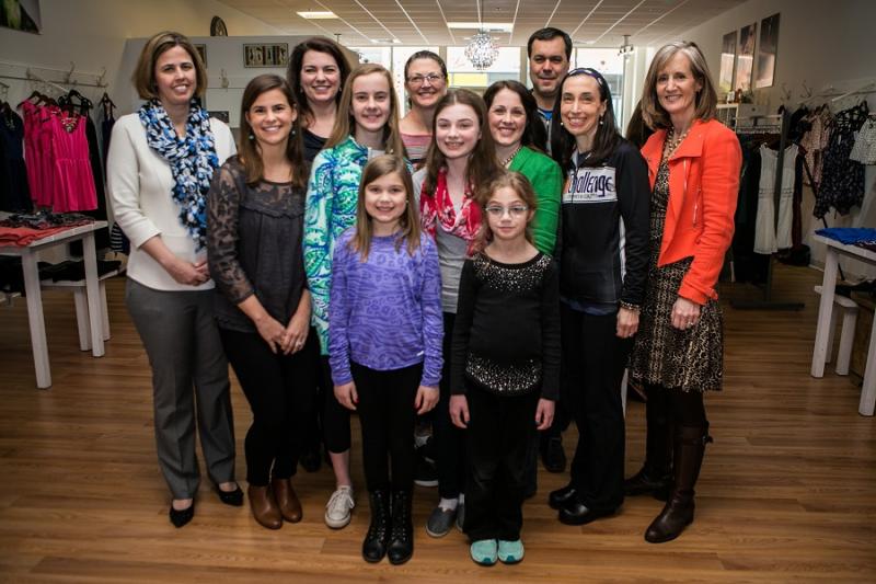 For her bat mitzvah project, Eliana Goldsamt held a fundraiser on March 6 for Dr. Conklin and the team at Children’s National Medical Center, who helped her go into remission after being diagnosed with Crohn’s disease. She raised nearly $1,000 from raffle sales and donations, and HBF Boutique donated 15 percent of sales from the event. Her bat mitzvah is planned for April 2 at Shaare Torah. Pictured are patients and their parents with staff from the Inflammatory Bowel Disease Department of Children’s National Medical Center. Eliana is in the second row, third from left.Herb Perone / Perone Photo and Video 