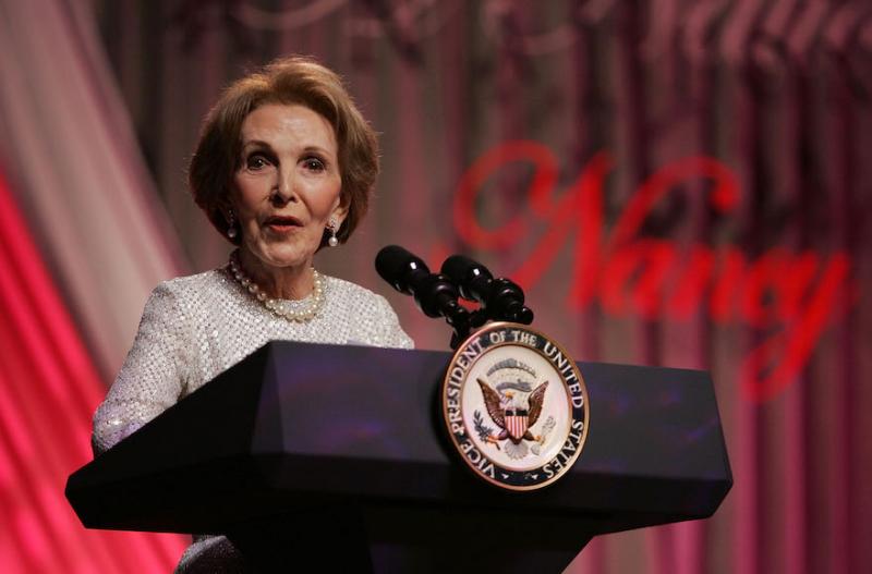 Former First Lady Nancy Reagan speaks at the end of the 2005 “A Nation Honors Nancy Reagan” dinner at the Ronald Reagan Building in Washington.Via JTA