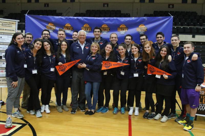 Board members are all smiles after another successful tournament. The National Hillel Basketball Tournament is student-run and had 18 board members this year.