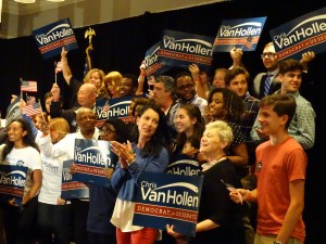 Roughly 300 supporters cheered on Rep. Chris Van Hollen, D-Md., to victory Tuesday night at the Bethesda Marriott. 