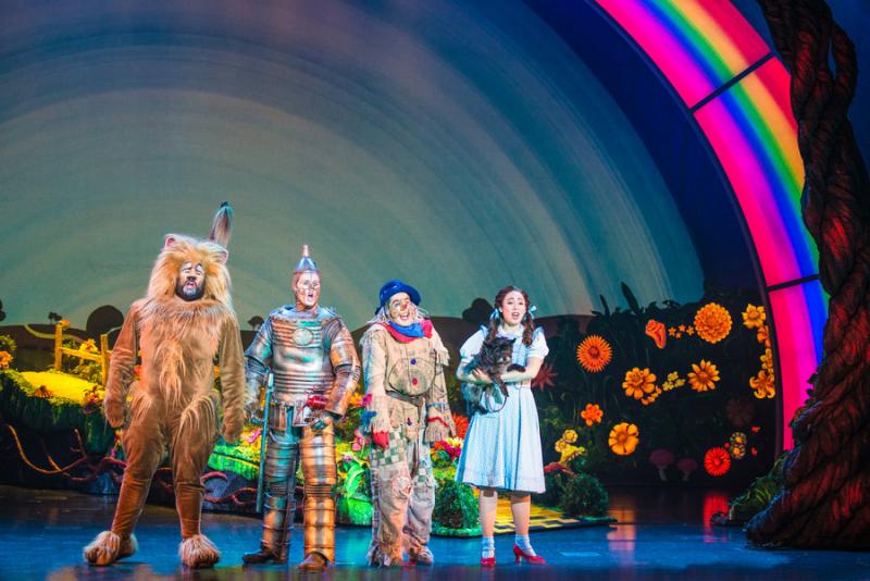 Sarah Lasko as Dorothy is off to meet the Wizard with Lion, Tin Man, Scarecrow and Toto, too. Photo by Daniel A. Swalec 