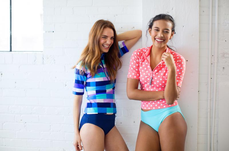 Lime Ricki sells swimwear that is fun, fashionable and covered-up, like these rash guards. Courtesy of Lime Ricki 