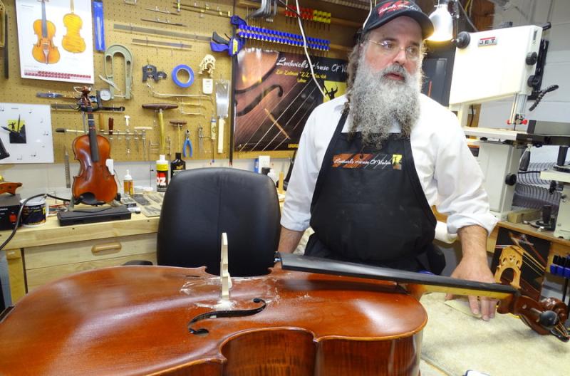 Z.Z. Ludwick in his violin workshop: “I have come full circle,” he says. Photo by Jared Feldschreiber