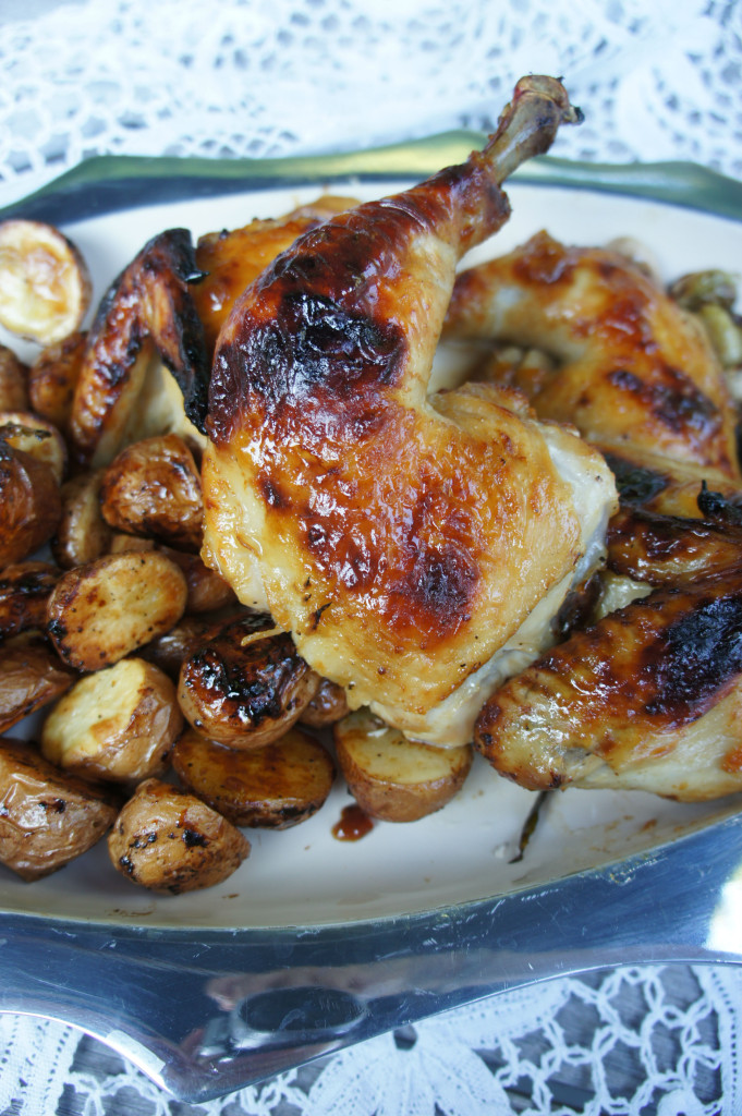 Sheet-pan apricot Dijon chicken with Brussels sprouts and potatoes. Photosvia JTA 