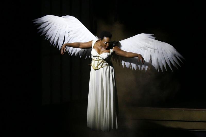 awn Ursula portrays the angel in in the Round House Theatre and Olney Theatre Center’s production of Tony Kushner’s “Angels in America: Millennium Approaches.” Photo by Danisha Crosby 