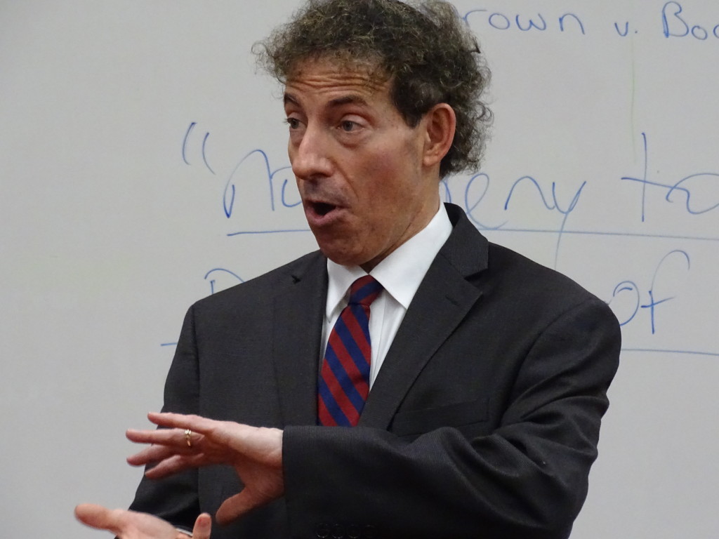 Maryland state Sen. Jamie Raskin (D-District 20), a constitutional law professor, visited Berman Hebrew Academy in Rockville to talk with students. Photo by Daniel Schere