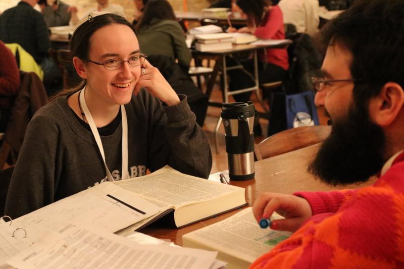 SVARA students learn to take apart each word, syllable by syllable, to determine its meaning with the help of dictionaries in their  Talmud study. Photo courtesy of SVARA 