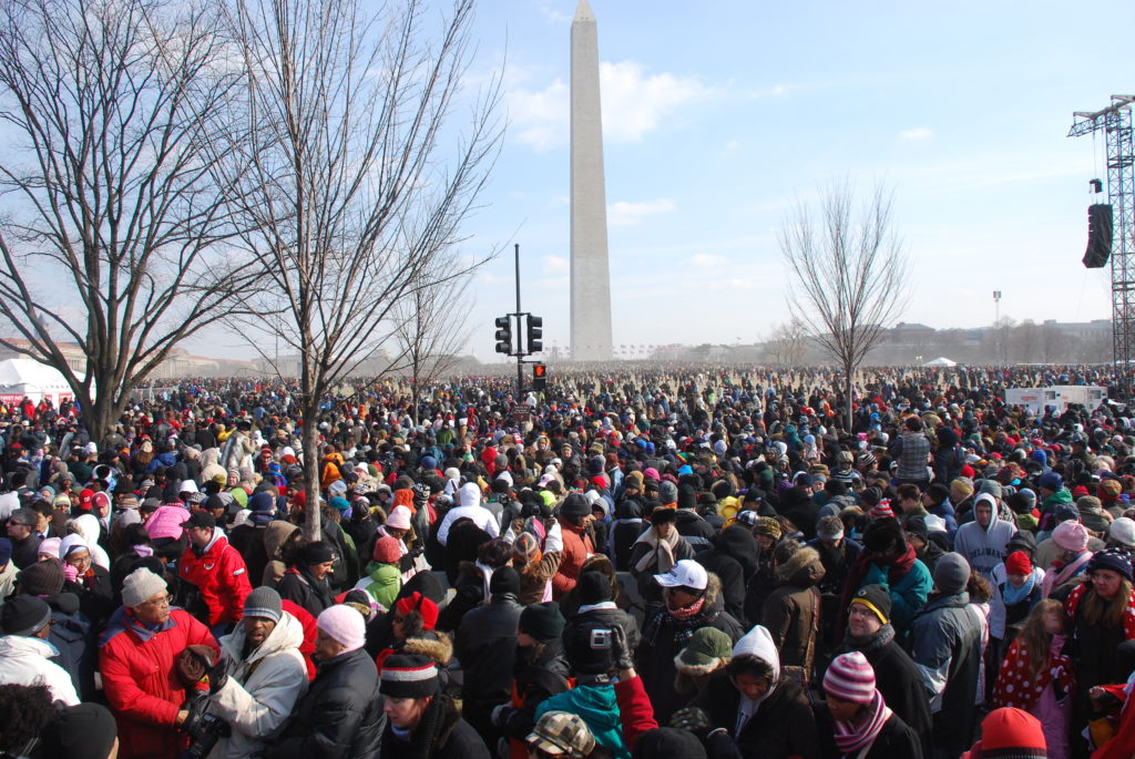 Crowds fill the Mall for President Obama's 2009 inauguration. Photo from Wikipedia
