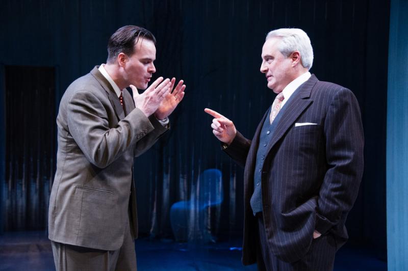 Tim Getman as the approval- seeking Werner Heisenberg, left, and Michael Russotto as the fatherly Niels Bohr in “Copenhagen.” Photo by C. Stanley Photography 